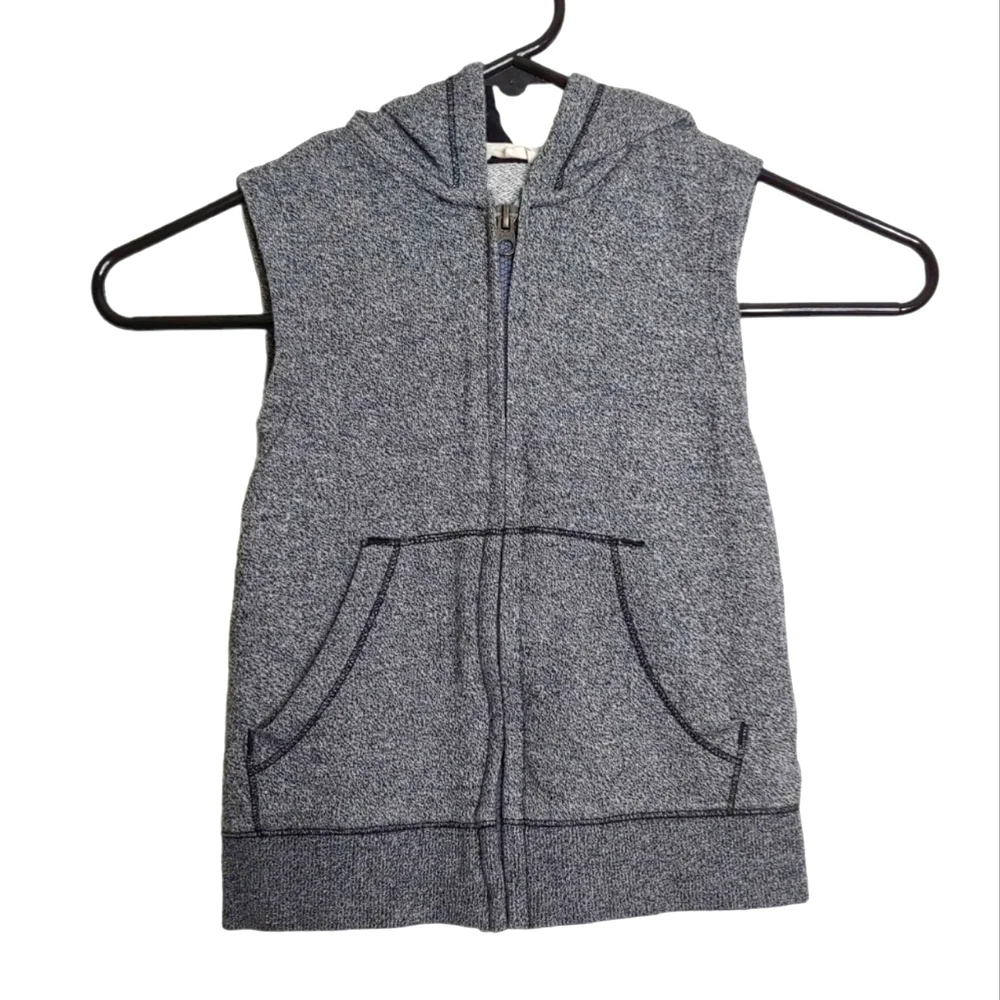 Kids H&M Boys Girls Heathered Gray Sleeveless Hooded Zip Up Vest Size 2-4 Years